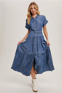 Tiered Denim Maxi Dress