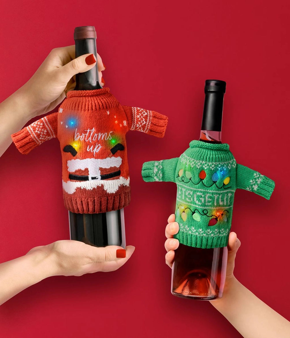 Light Up Wine Bottle Sweater