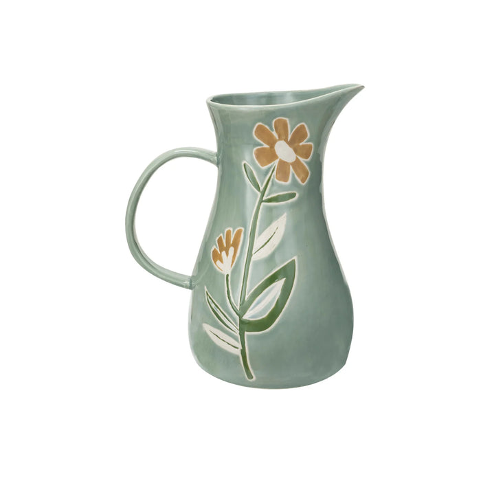 Floral Stoneware Pitcher