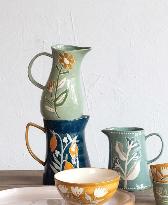 Floral Stoneware Pitcher