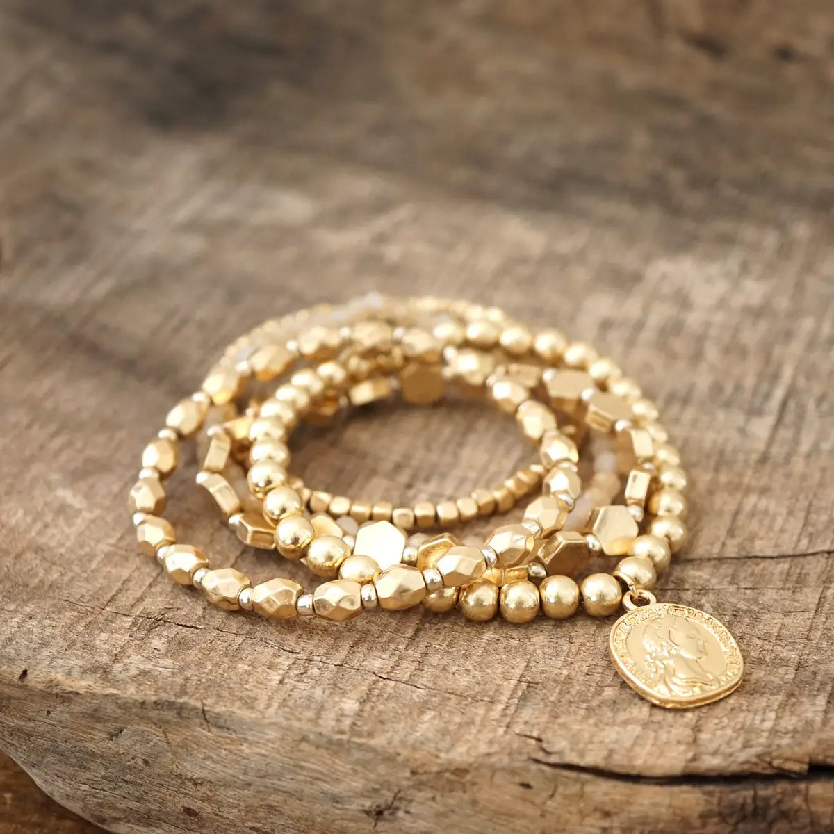 Boho Bracelet Stack with Coin