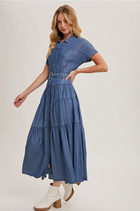 Tiered Denim Maxi Dress