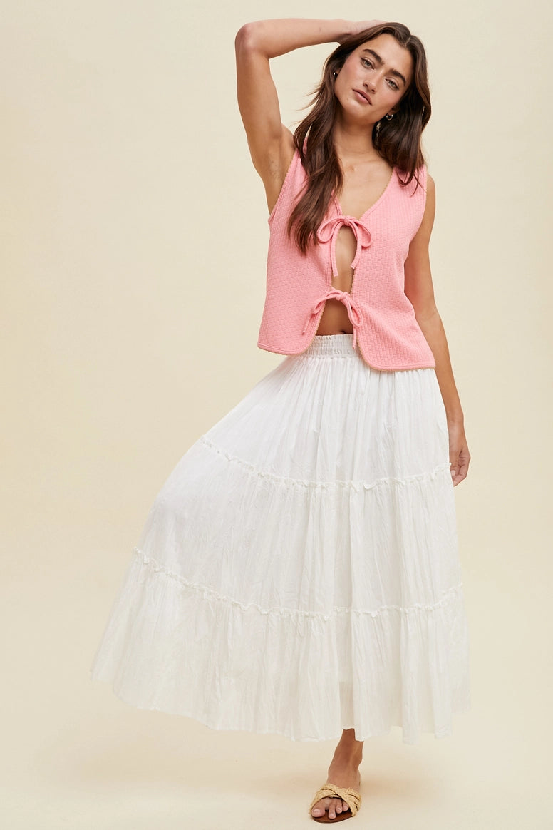 Crinkle Tiered Midi Skirt