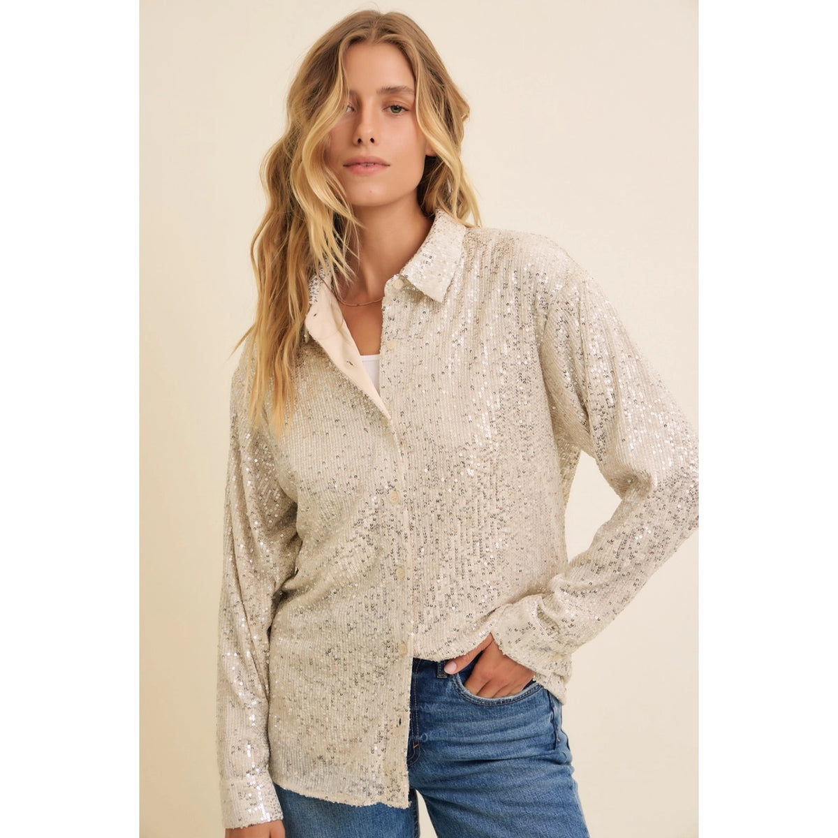 Sequin Button Down Shirt