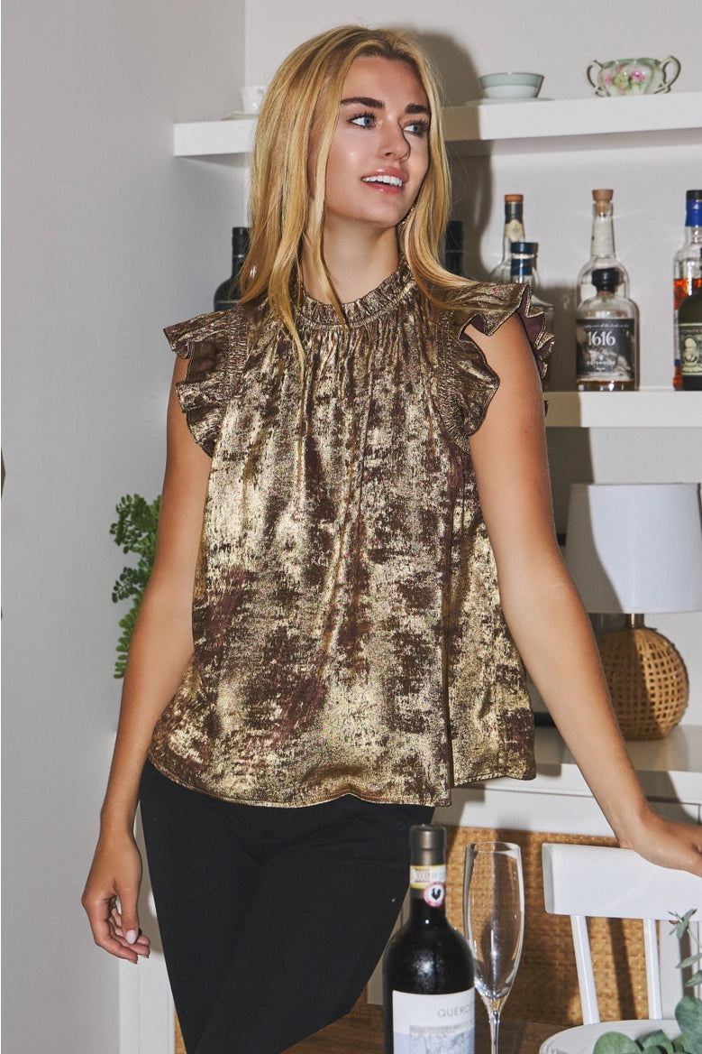 Foiled Flutter Sleeve Top