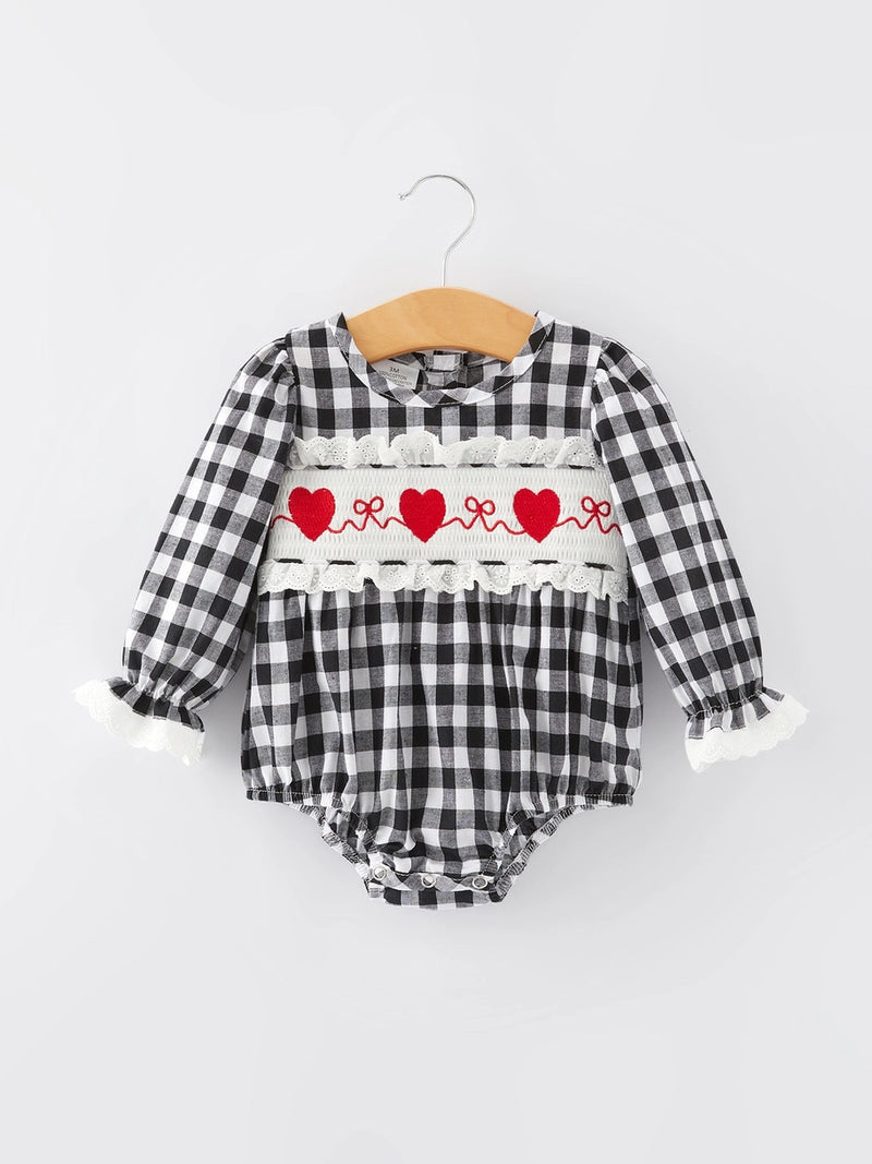 Plaid with Heart Smocked Romper