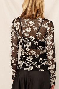 Floral Embroidered Mesh Top