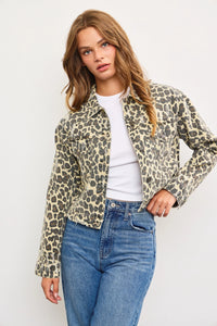 Leopard Denim Crop Jacket