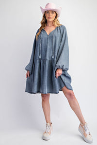 Washed Denim Tiered Dress