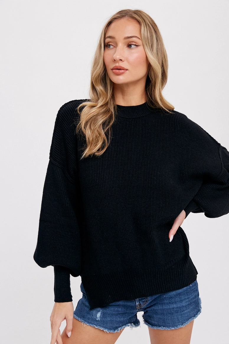 Ribbed Mock Neck Pullover