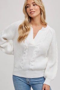 Split Neck Cable Sweater