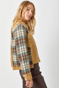 Plaid Sleeve Corduroy Jacket