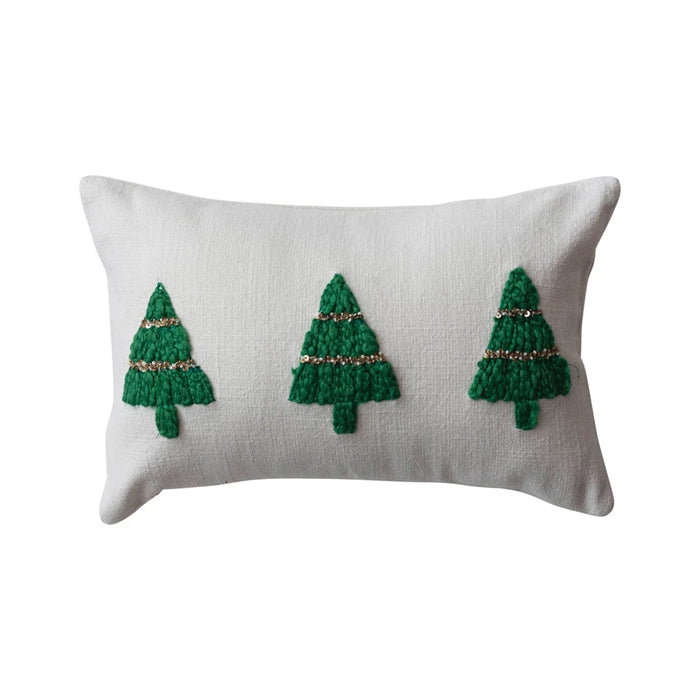 Embroidered Trees Lumbar Pillow