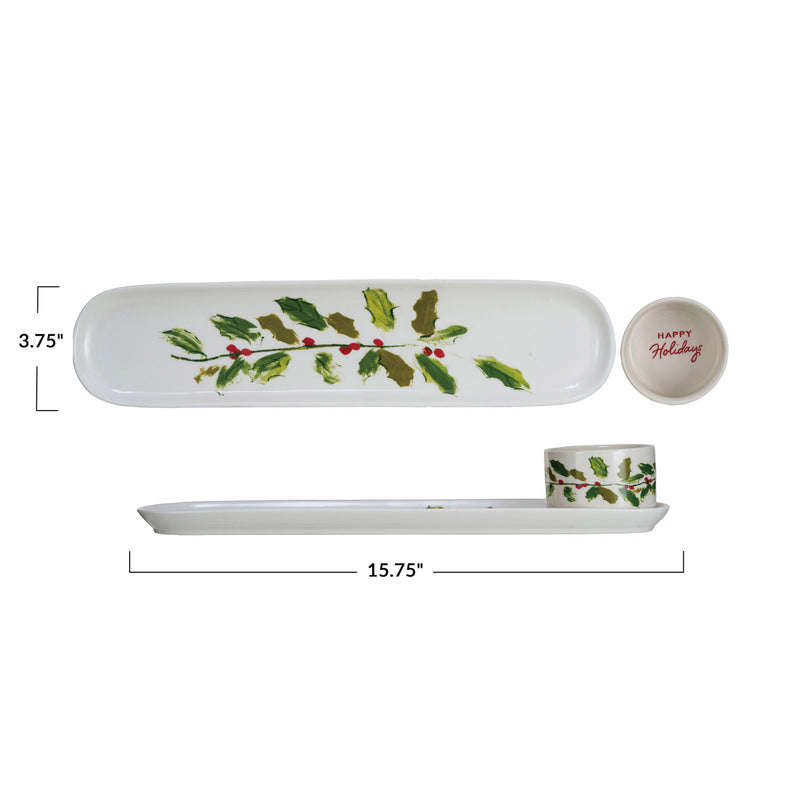 Holly Stoneware Platter Set